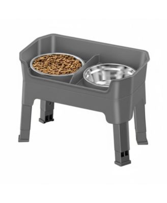 Mess Proof Slow Feeder Dog Bowl Stand 4 Height Adjustable Elevated with 2 Stainless Steel 1 Non Slip Bowls