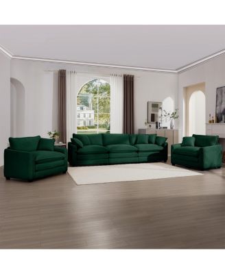 Luxurious Green Corduroy Sofa Set - 2 Single, 1 3-Seater
