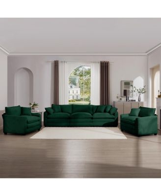Luxurious Green Corduroy Sofa Set - 2 Single, 1 3-Seater