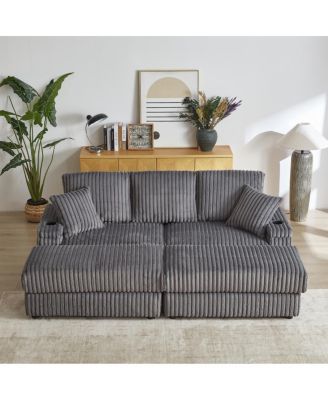 Streamdale 84" Corduroy 3-Seater Sofa w/ Pillows, Ottomans, Storage & Cup Holders