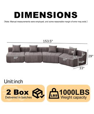 Chenille curved sectional sofa with 4 pillows, curved modular sofa