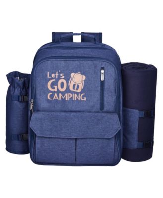 4-Person Picnic Backpack with Insulated Cooler, Blanket and Tableware Set