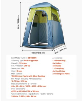 1-Room Camping Shower Tent with Shower Bag, Stakes and Carry Bag