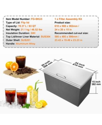 24 x 20 x 15 Inch Drop-In Stainless Steel Ice Chest, 40 Qt with Hinged Lid