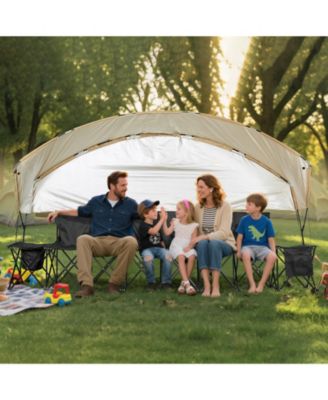 6-Seat Portable Folding Sports Bench with Sunshade and Cup Holders