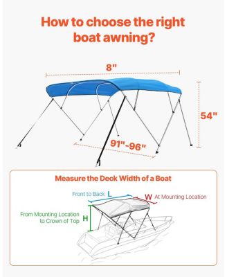 4 Bow Boat Bimini Top 8 Ft with Aluminum Frame