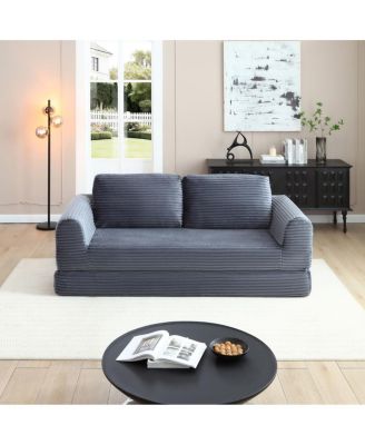  2-in-1 Folding Convertible Sofa Bed, Modern Corduroy Sleeper Couch with 2 Pillows
