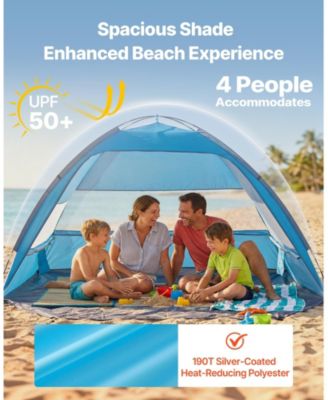 4-Person Beach Tent Sun Shelter with UPF 50+ Protection and Sand Pockets