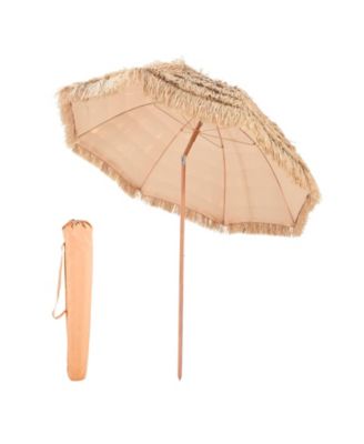 8 Ft Thatched Tiki Patio Umbrella with Tilt and Metal Ribs