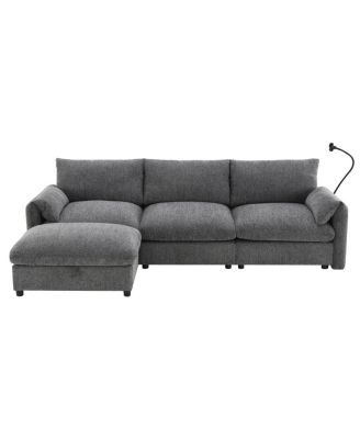  96.5" L-Shaped Sectional Sofa w/ Storage Ottoman, USB Charger & Phone Holder