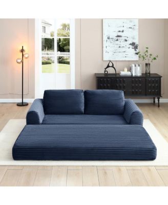 2-in-1 Folding Convertible Sofa Bed, Modern Corduroy Sleeper Couch with 2 Pillows