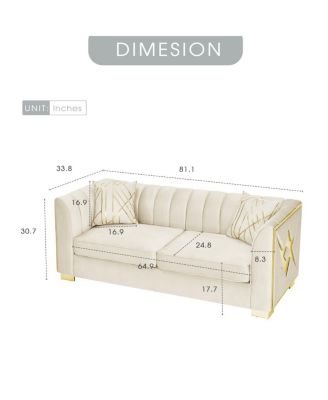  Luxurious Velvet Sofa with Geometric Gold Hardware & Metal Feet