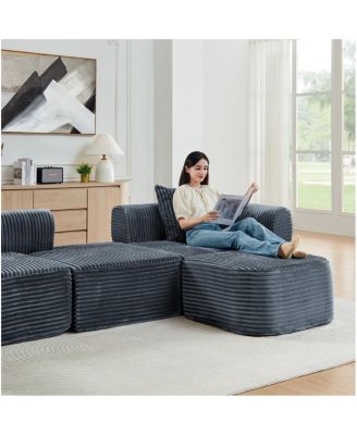 Streamdale 114" Gray Cloud Sectional Couch with L-Shape Chaise & Movable Ottoman