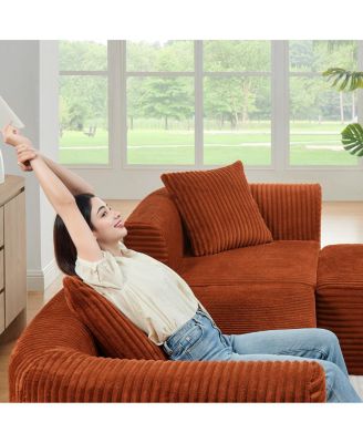 Orange 114" Cloud Sectional Couch with L-Shape Chaise, Modular Sofa