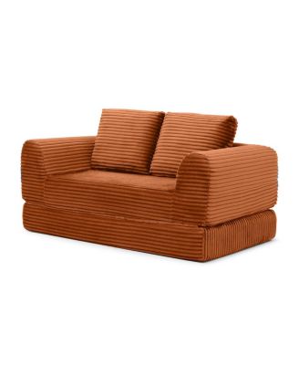  2-in-1 Folding Convertible Sofa Bed, Modern Corduroy Sleeper Couch with 2 Pillows,