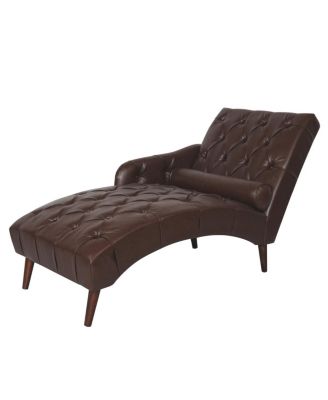 PU Chaise Lounge Armchair with Pillow and Wood Legs