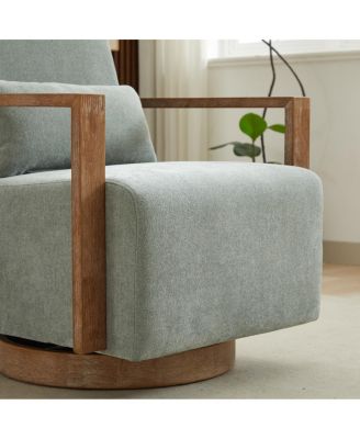 Modern Upholstered Swivel Accent Chair with Solid Wood Armrests