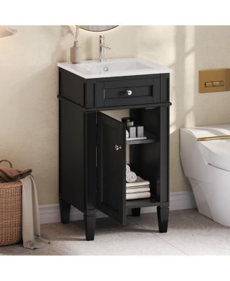 18" Bathroom Vanity with Ceramic Sink, Compact MDF Storage, Soft Close Door, Modern French Style for Small Bathroom