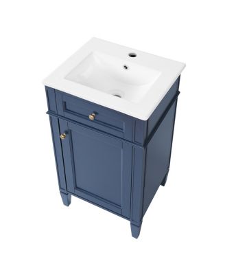 18" Bathroom Vanity with Ceramic Sink, Compact MDF Storage, Soft Close Door, Modern French Style for Small Bathroom