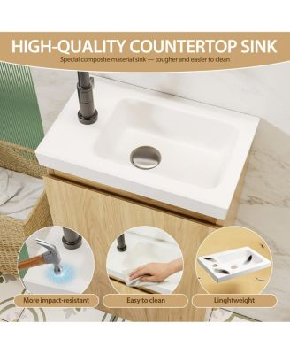 16" Wall Mounted Bathroom Vanity with Integrated Stone Sink Top, Modern Floating Design, Soft Close Door for Small Bathrooms