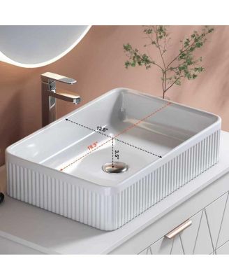 Floating Bathroom Vanity with Ceramic Vessel Sink, 2 Soft-Close Drawers, Modern Solid Wood Wall Mounted Cabinet