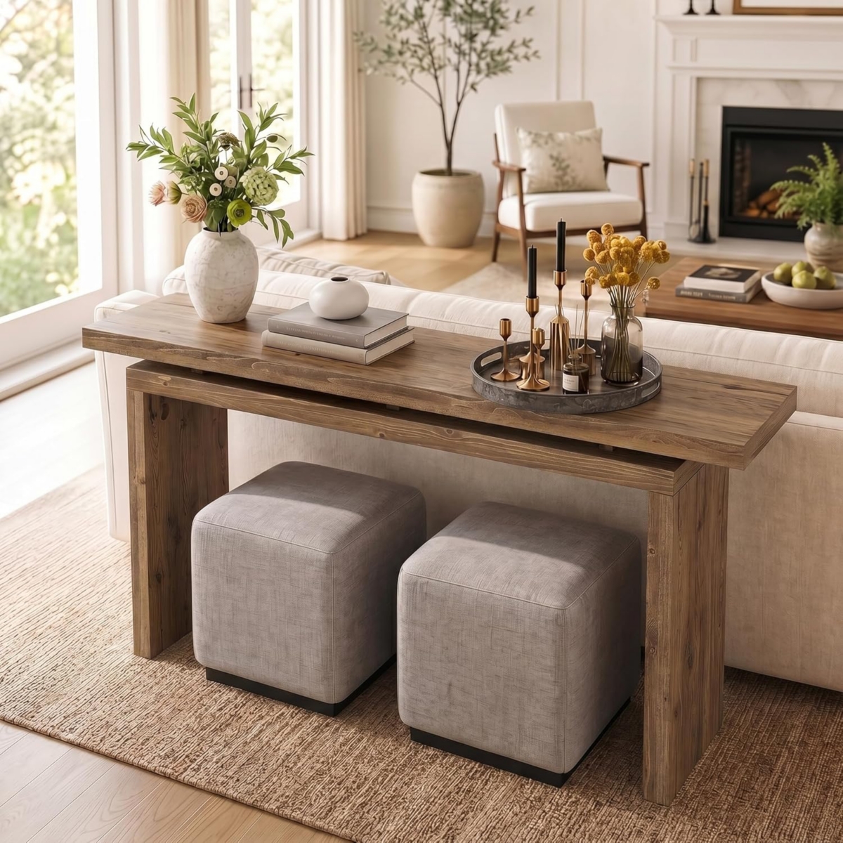 Tribesigns Farmhouse Console Table for Living Room, Rustic Entryway Table with Curved Legs