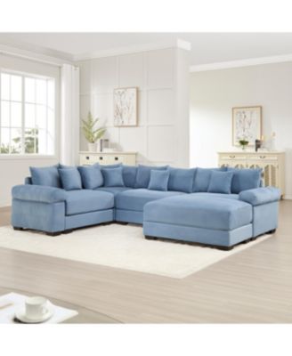 Streamdale Oversized Cloud Modular Sectional Couch with Ottoman, Premium Corduroy