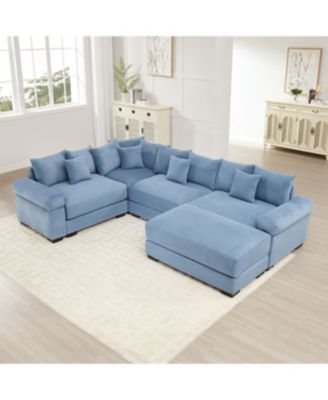 Streamdale Oversized Cloud Modular Sectional Couch with Ottoman, Premium Corduroy