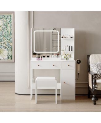Makeup Vanity Set with 3-Mode LED Mirror, Stool, Storage Drawers and Power Outlet