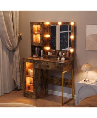 LED Lighted Makeup Vanity Desk with Built-in Power and USB Ports