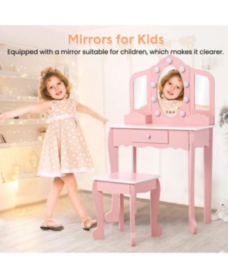 Toddler Vanity Set with 3-Panel Mirror and Stool