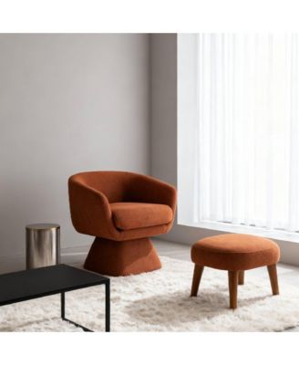 Modern Lazy Chair with Ottoman, 360° Swivel Accent Chair, Upholstered Reading Chair with Footrest for Small Spaces