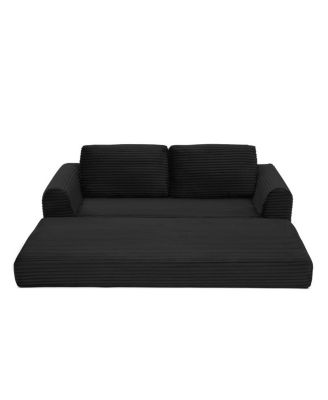  2-in-1 Folding Convertible Sofa Bed, Modern Corduroy Sleeper Couch with 2 Pillows