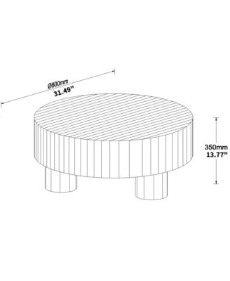 Round Wood Coffee Table with Oak Veneer, Striped Finish for Living Room Accent