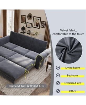 Chesterfield King Pull Out Sleeper Sofa Bed, Velvet, Nailhead Trim