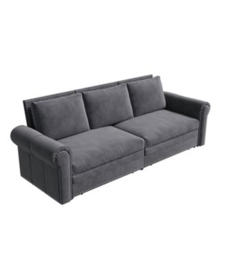 Chesterfield King Pull Out Sleeper Sofa Bed, Velvet, Nailhead Trim