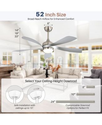 52-inch Modern Sand Nickel 5-Blade Ceiling Fan with Remote Control and LED Light