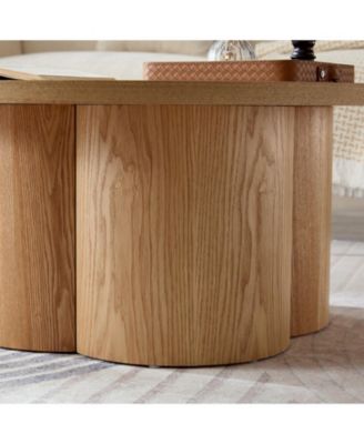 Modern Round Coffee Table with Curved Legs, Natural Wood Veneer Accent for Living Room, Bedroom, Apartment