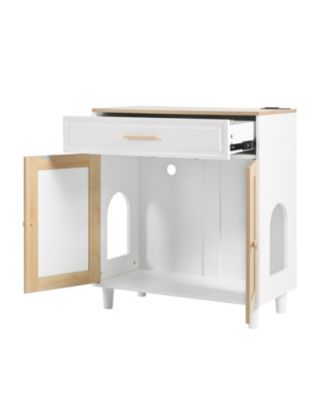 Cat Litter Box Furniture with Scratching Door & Socket