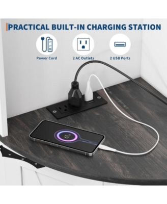 64.6" Farmhouse Corner Cabinet with LED Light, Tall Bathroom Cabinet with 4 Barn Doors and 5 Tier Shelves, Freestanding Corner Bar Cabinet