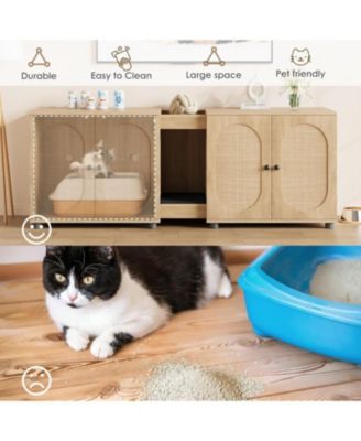 Cat Litter Box Enclosure 55.1" Double Litter Box Furniture Large Cat Box Enclosure Kitty Litter Box for 2 Cats Hidden Cat Litter Cabinet