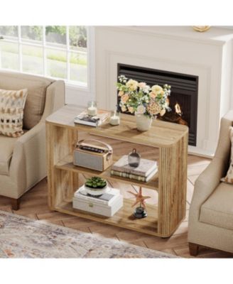 Narrow Side Table, 3-Tier End Table for Living Room, Small Fluted Nightstand, Farmhouse Bedside Table