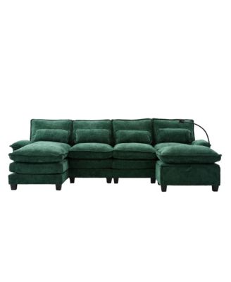 106" U-Shape Sectional Sofa Cloud Couch, Chenille, Ottoman & Pillows