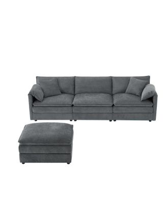 103" Chenille Modular Sectional Sofa with Deep Seat & Movable Ottoman