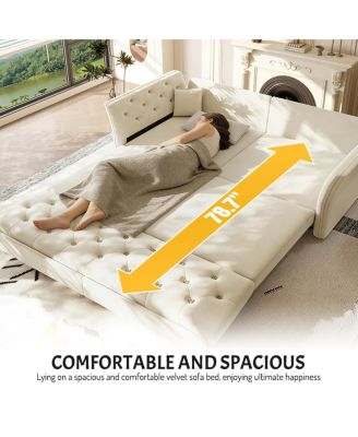 Streamdale Queen Pull Out Sofa Bed with Fabric Flower Design, Velvet Loveseat Bed