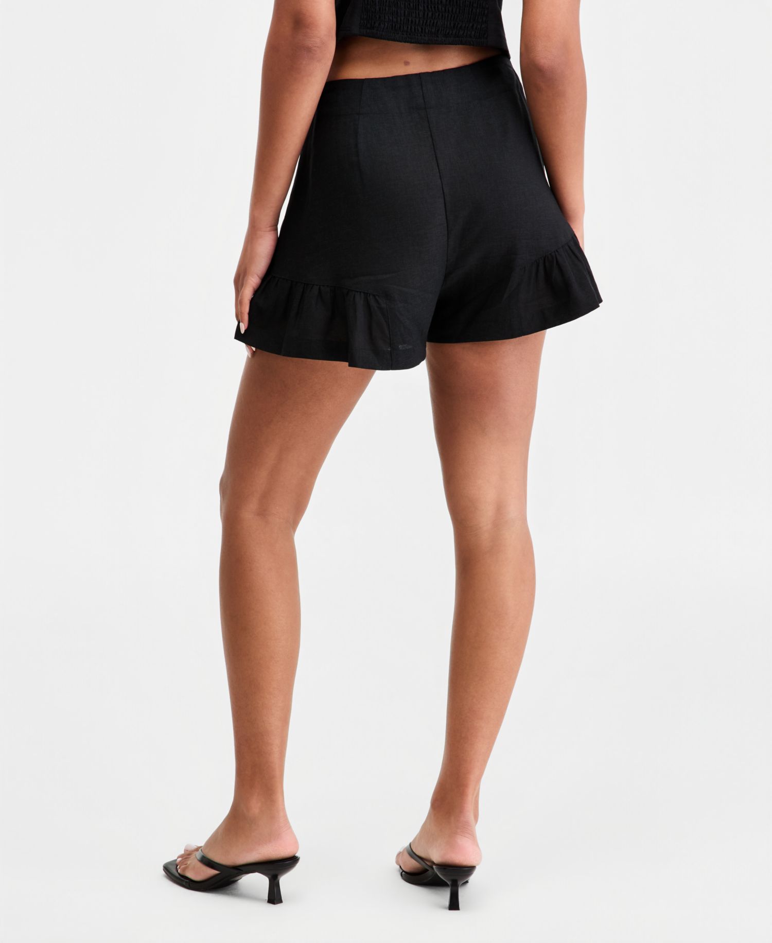 Women's High-Rise Linen Ruffled-Hem Shorts