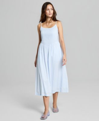 Petite Scoop Neck Smocked Midi Dress