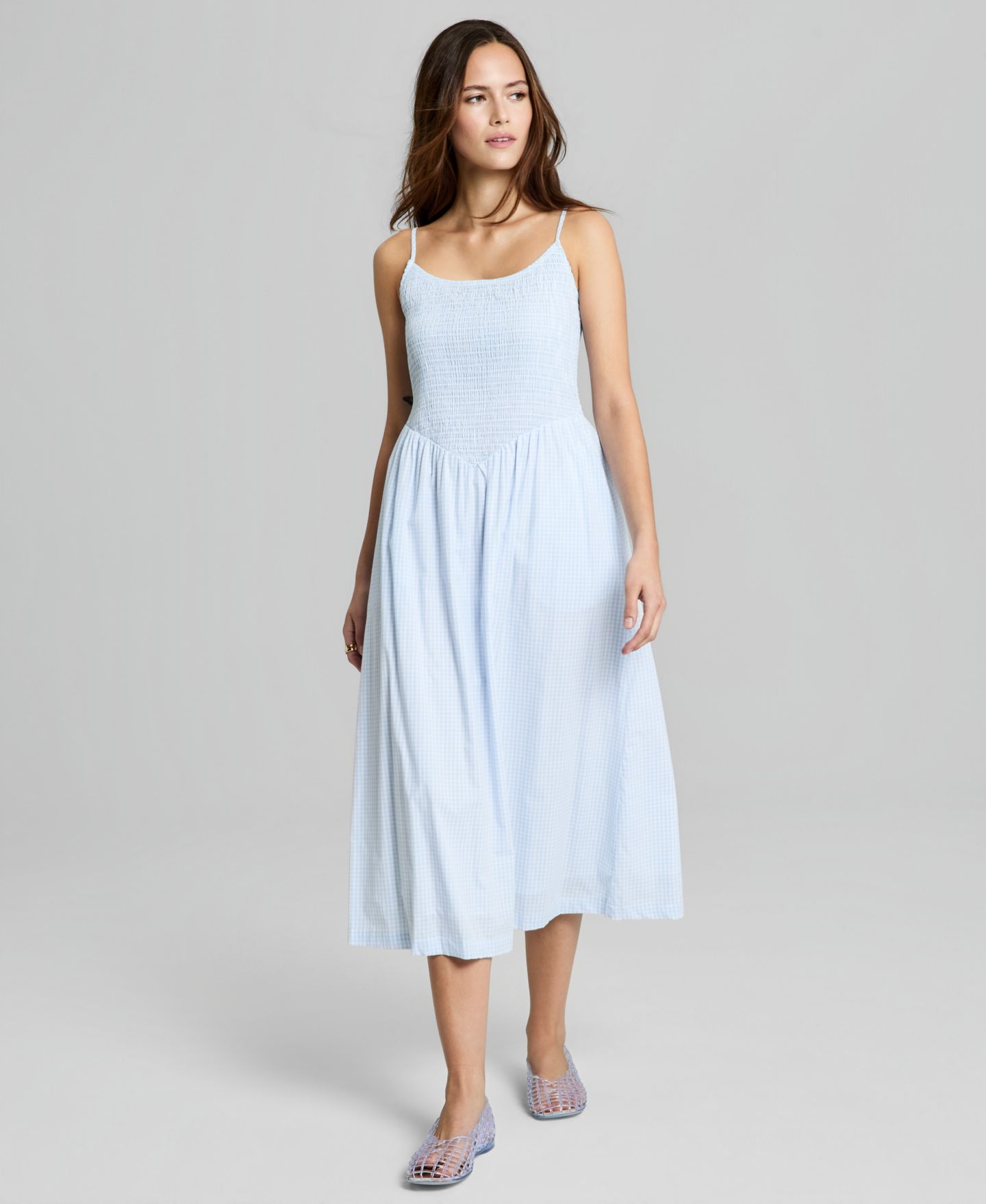 Женское платье And Now This Cotton Gingham Smocked Midi, цвет: В мелкую клетку — фото 1