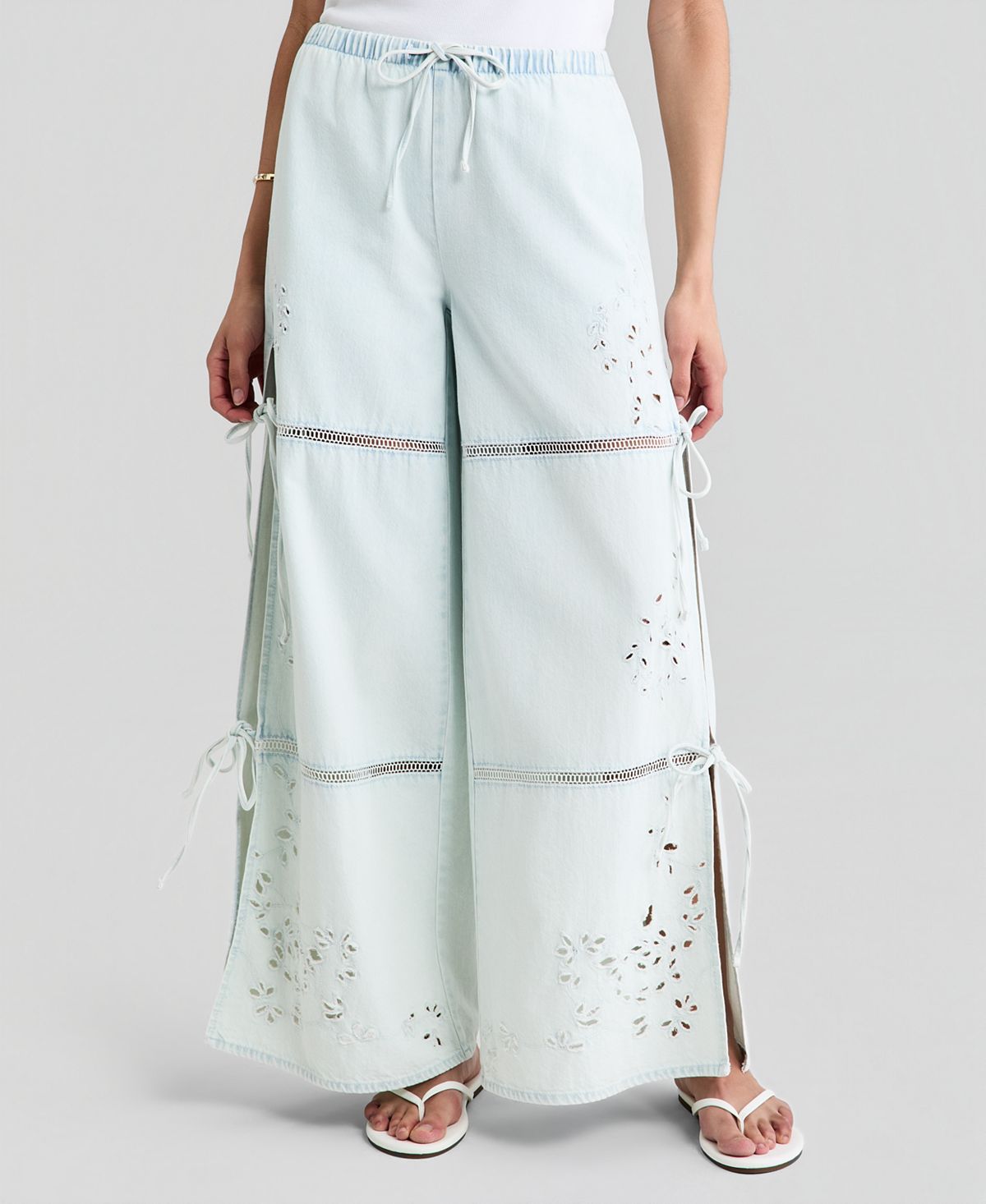 And Now This Women's Embroidered Eyelet Tie-Side Jeans, Macy's Exclusive view 3 — MAYCSS fashion products