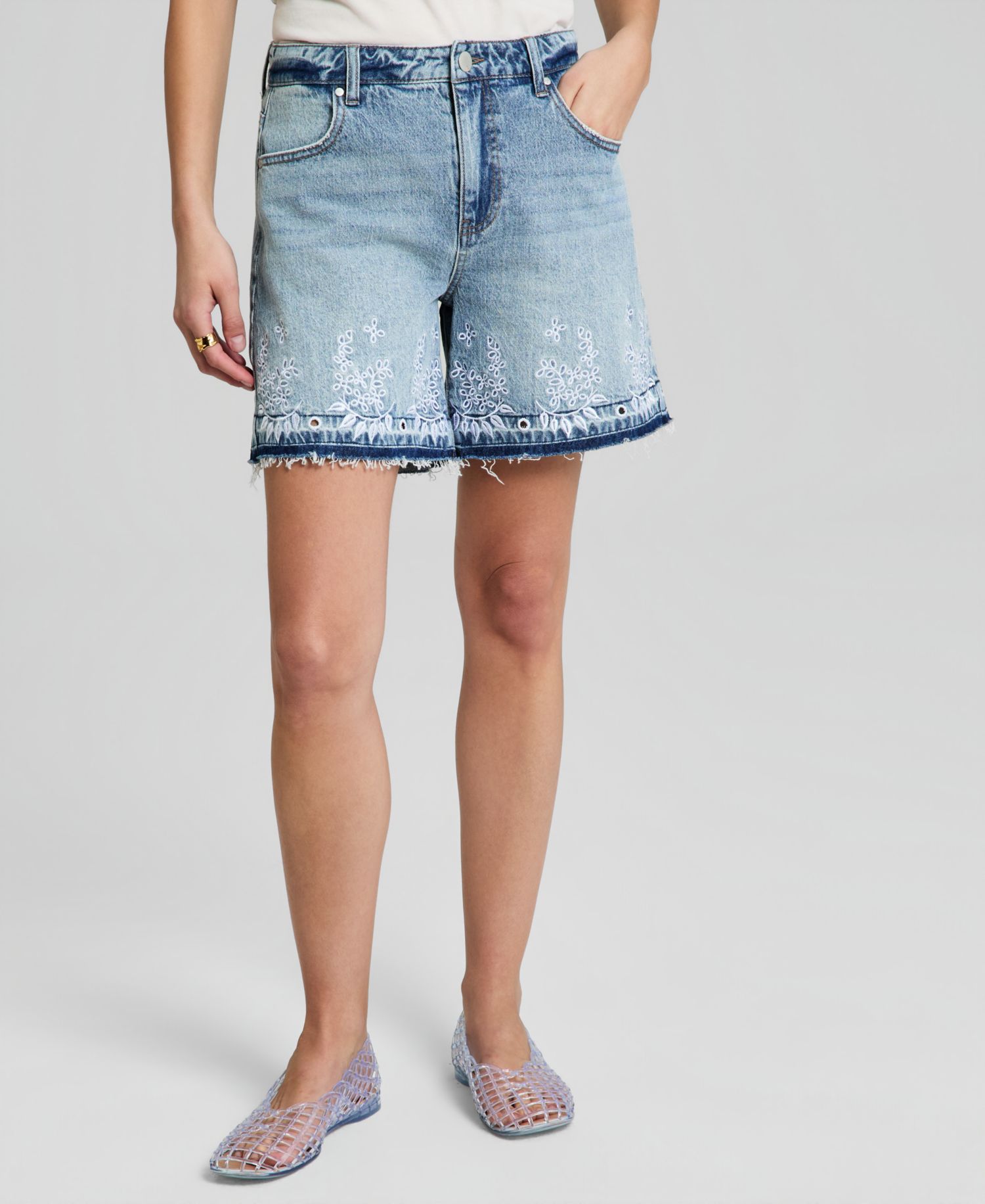 Women's High Rise Embroidered Denim Shorts